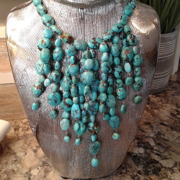 Genuine TURQUOISE waterfall beaded NECKLACE!! - Picture 4 of 8